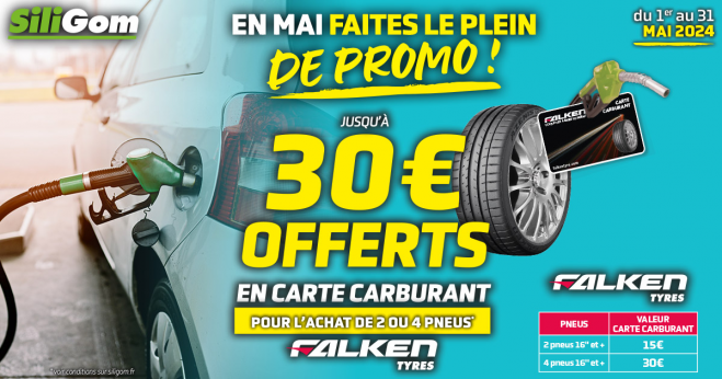 Jusqu'à 30€ offerts en carte carburant sur les pneus Falken!